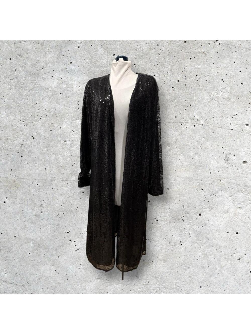 Kancy Kole Black Sequin Duster Jacket Womens XL Open Lightweight NWT